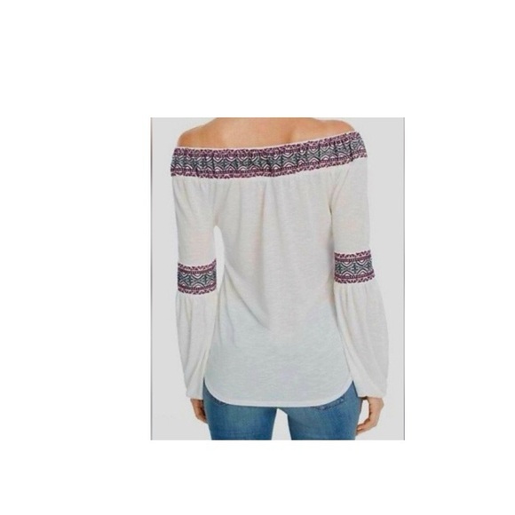 White House Black Market Off The Shoulder Embroidered Tassel Blouse - Picture 7 of 8